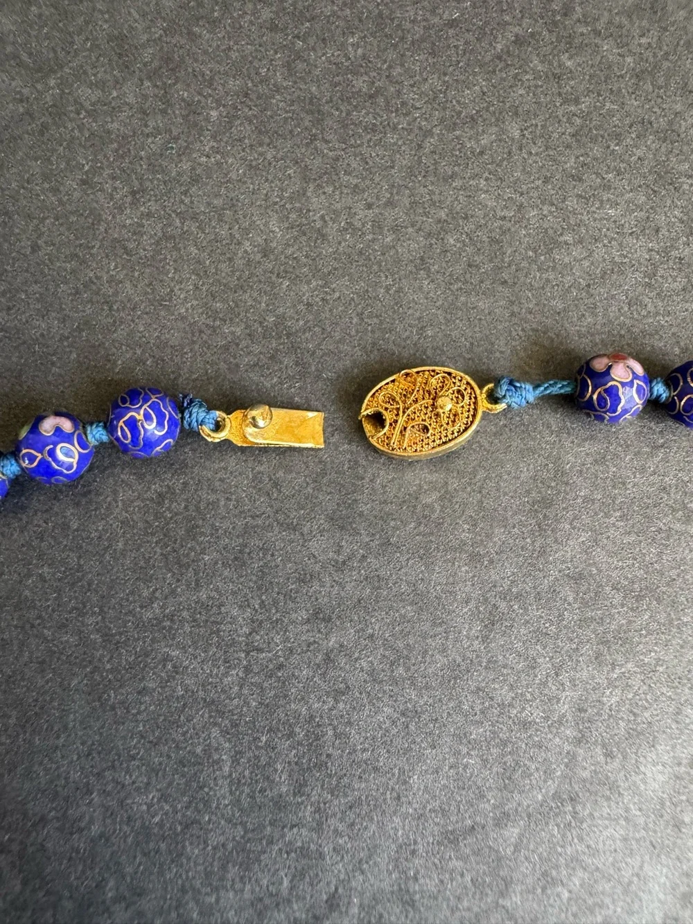 Vintage Cloisonné Necklace Cobalt Blue Beaded Chinese Export 10K Gold Plated 19